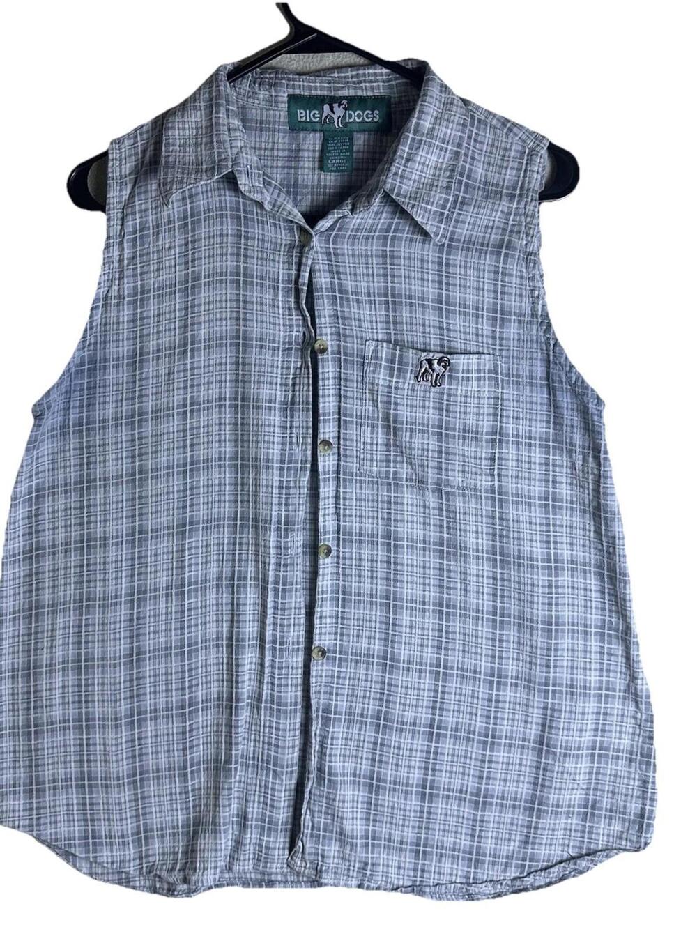90’s vintage Big Dogs Plaid Shirt Vest Plaid Dog Logo Grunge Preppy Sz L